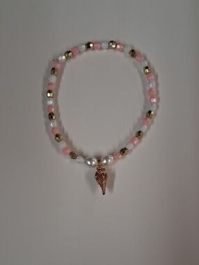 Pink Beaded Stretch Bracelet with Shell Charm